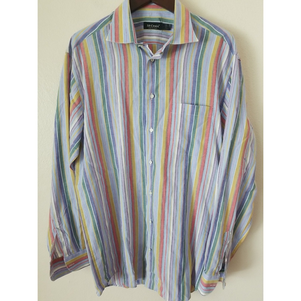 ST CROIX Men's Button Front Long Sleeve Shirt Multicolored Stripes‎ Size XL